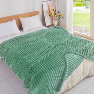 Κουβέρτα Πράσινο Flannel Fleece Ριγέ Υπέρδιπλη 220x240