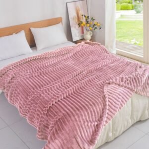 Κουβέρτα Ροζ Flannel Fleece Ριγέ Υπέρδιπλη 220x240
