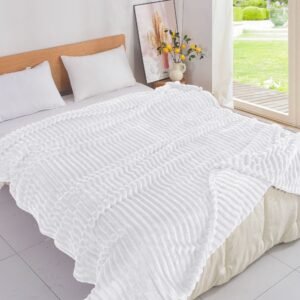 Κουβέρτα Λευκή Flannel Fleece Ριγέ Υπέρδιπλη 220x240 F4