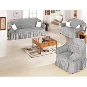 Σετ Ελαστικά Καλύμματα Καναπέ Γκρι Ανοιχτο 3 τμχ. (Τριθέσιο+Διθέσιο+Πολυθρόνα) με Βολάν