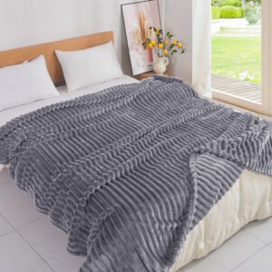 Κουβέρτα Flannel Fleece Ριγέ Υπέρδιπλη Γκρι Σκούρο 220x240 F6