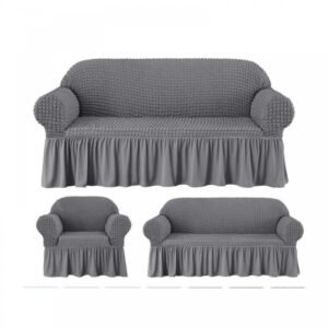 Σετ Ελαστικά Καλύμματα Καναπέ Γκρι Σκούρο 3 τμχ. (Τριθέσιο+Διθέσιο+Πολυθρόνα) με Βολάν