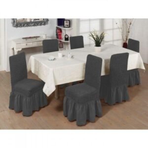 Σετ Ελαστικά Καλύμματα Καρέκλας Γκρι Σκούρο 6 τμχ Με Βολάν