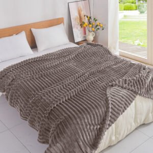 Κουβέρτα Flannel Fleece Ριγέ  Ημίδιπλες Μοκα 160x220 FP5