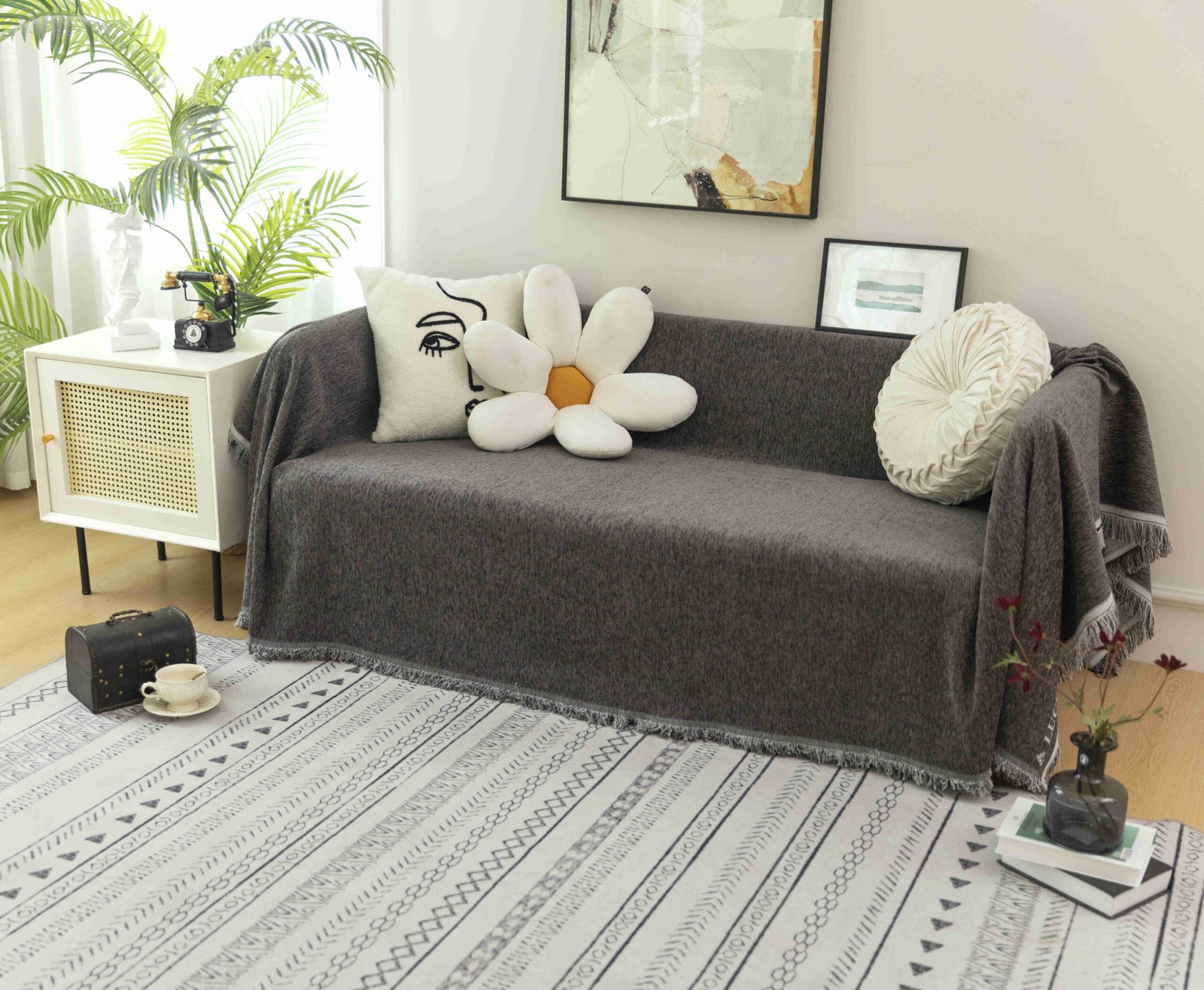 ΡΙΧΤΑΡΙ CHENILLE - Με Κρόσσια Γκρι Σκούρο 180Χ240CM C100-15